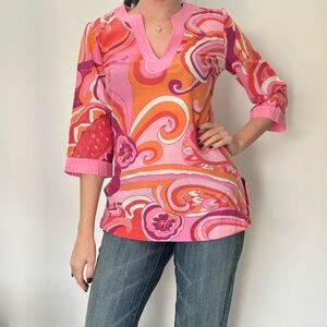 Pink and Orange 60s Groovy Tunic Top / Size XS